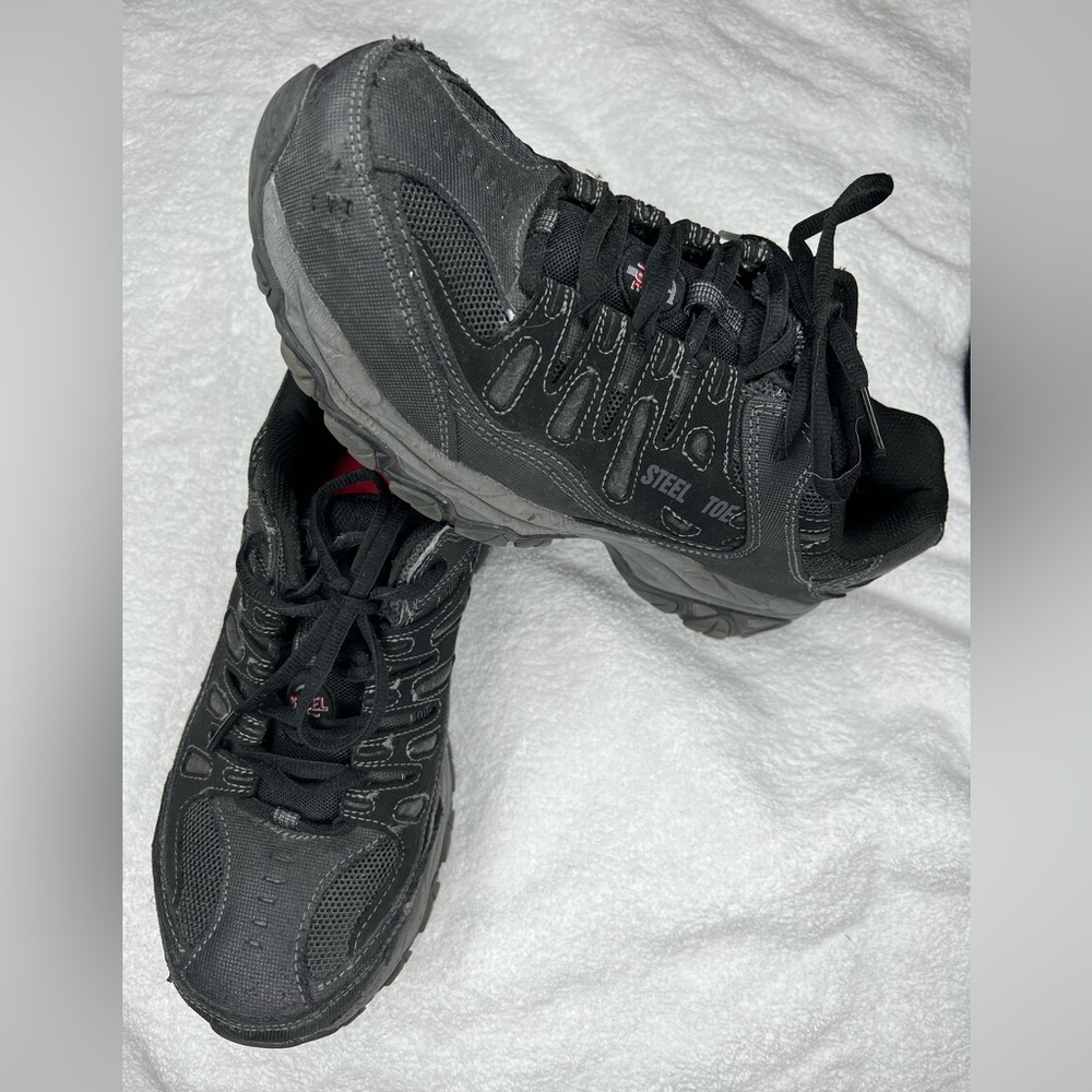 SKECHERS 9 Skechers Work Cankton Steel Toe Lace Up  Slip Resistant Work Boot